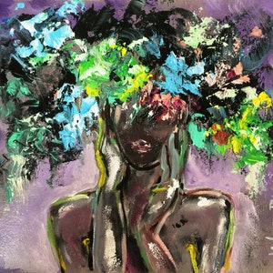 Afroamerikaner Kunstdruck Original Kunst Poster Schwarze Frau Malerei Gesichtslos Portrait Malerei Blumen Frau Kunst Figurative Wandkunst