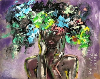 African American Art Print Original Art Poster Black Woman Painting Faceless Portrait Painting Flowers  Woman Art Figurative Wall Art