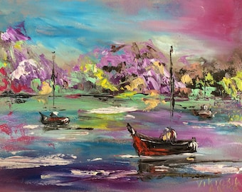 Seascape Painting Print: Colorful Sailboat Art Poster, Hawaii & Boats Wall Art