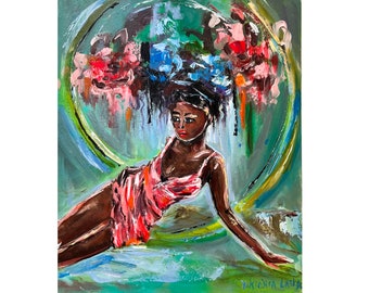 Flowers Woman Painting Print Original Art Poster African American Art Art Flowers Painting Figurative Wall Art Colorful Black Woman Art