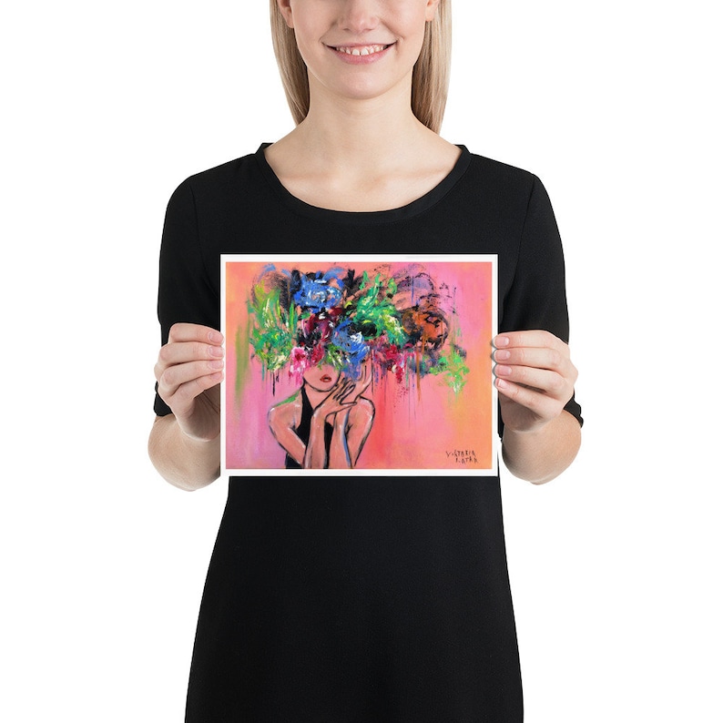 Woman Painting Print: Wildflowers & Faceless Portrait Painting, Woman's Face with a Crown of Flowers Art 8×10 inches