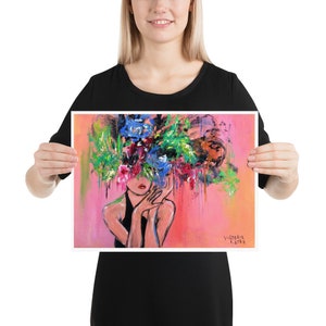 Woman Painting Print: Wildflowers & Faceless Portrait Painting, Woman's Face with a Crown of Flowers Art 12×16 inches