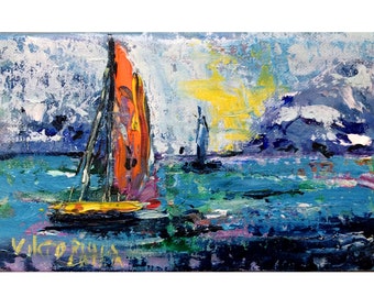 Sailboat Painting Print: California Seascape Art Poster