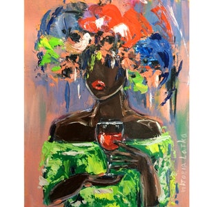 Black Woman Painting Print Original Art Poster Faceless Portrait Art African American Art Abstract Woman Wall Art Wine Painting Print