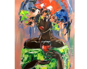 Black Woman Painting Print Original Art Poster Faceless Portrait Art African American Art Abstract Woman Wall Art Wine Painting Print