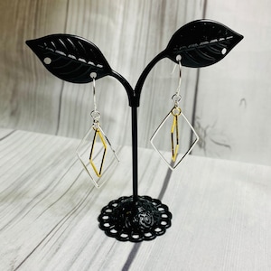 Silver and Gold Diamond Shape Earrings - Geometric Earrings - Hoop Earrings - Dangle Earrings - Lightweight Earrings
