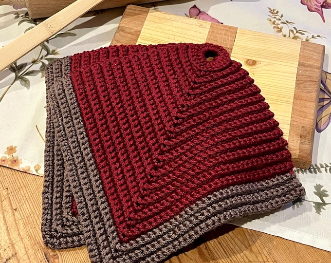 Bunte Topflappen gehäkelt im Rippenmuster | Untersetzer in warmen Farben | Geschenkidee zum Umzug, Erste Wohnung, Weihnachten - 2er Set