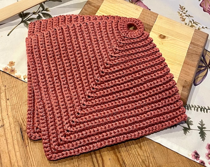 Topflappen gehäkelt, Untersetzer, Pottlappen | Neutrale, einfarbige Topflappen | Geschenkidee zum Geburtstag, zu Weihnachten - 2er Set