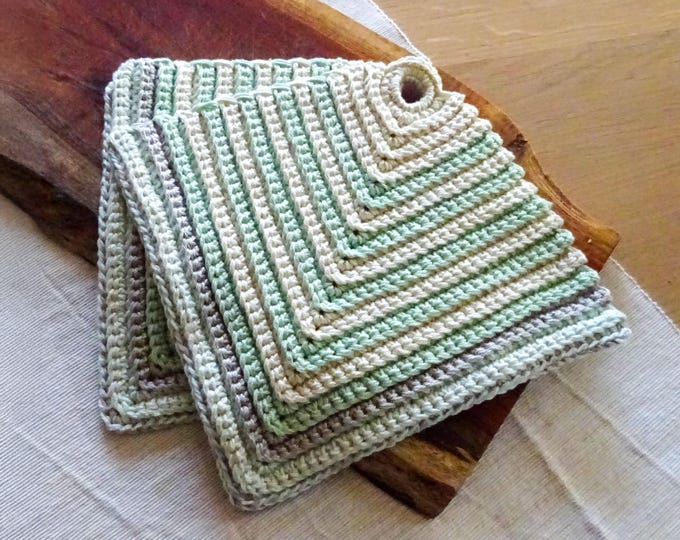 Gestreifte Topflappen gehäkelt | Geschenkidee zum Umzug, Weihnachten - 2er Set