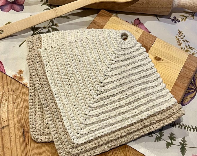 Topflappen gehäkelt, neutrale Farbkombinationen | Untersetzer in Braun, Creme | Geschenkidee zum Umzug, Weihnachten - 2er Set