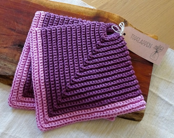 Küchen-Topflappen gehäkelt – Häkelkunst aus Baumwolle – Handmade Geschenk - 2er Set