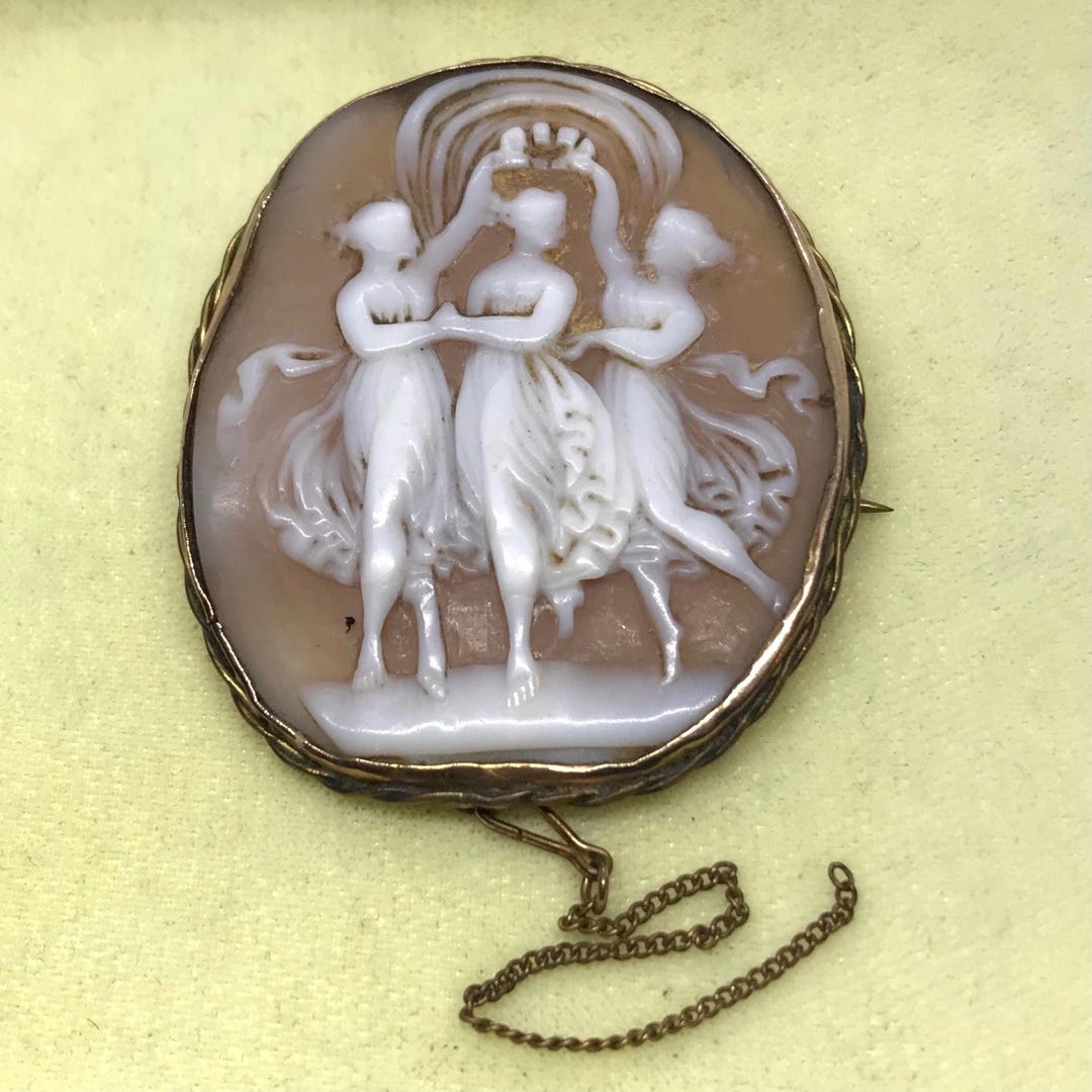 Antique Victorian 'the Three Graces' Mounted Shell Carved Cameo Brooch ...