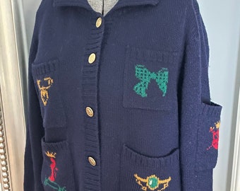 1980's-1990's Pure Shetland Wool Medium Sweater English Lion Motif