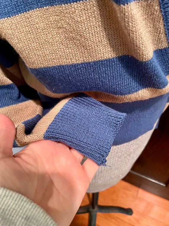 c1970's Wrap Sweater in Blue and Beige Stripes - image 4