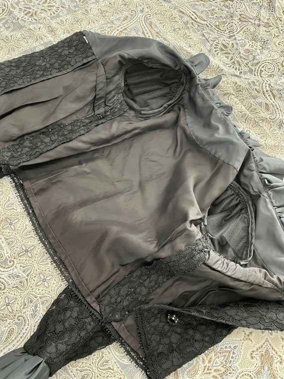 Vintage 1970's Black Suite Jacket and Skirt Lace … - image 2
