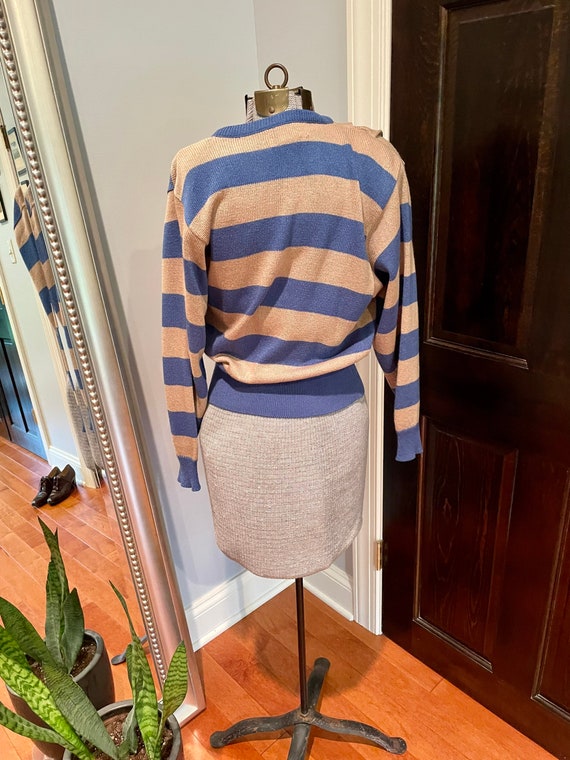c1970's Wrap Sweater in Blue and Beige Stripes - image 3