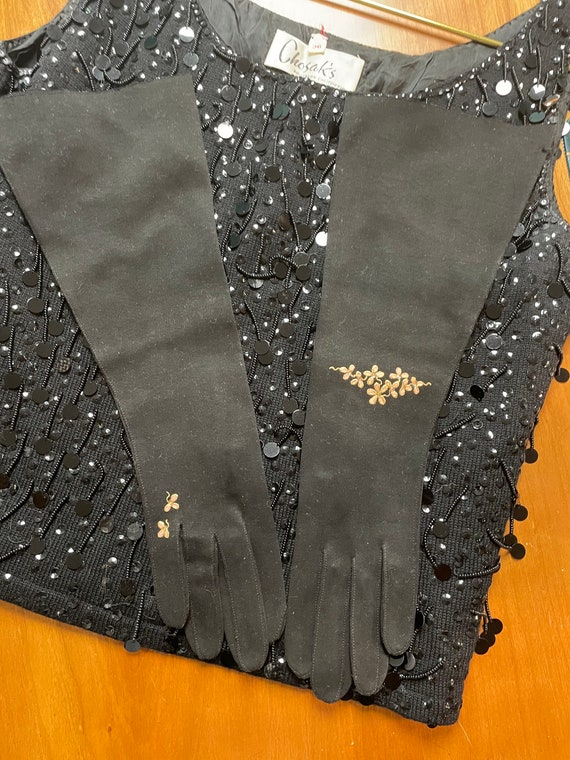 Vintage Unworn Black Evening Gloves with Embroide… - image 4