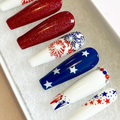 4TH OF JULY Press-on Nails Memorial False Nailsstripes - Etsy
