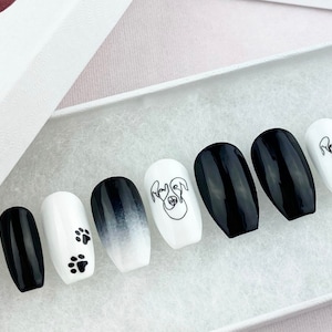 Dog Nails | Dog Face And Paws Black And White Press On Nails | Luxury Pressons Nails | Gel Nails | Acrylic Nails | Ombre Nails | Fake Nails