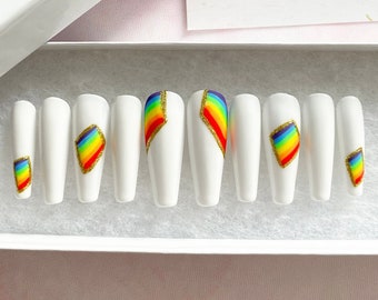 Pride Press On Nails | Rainbow Nails | LGBTQ Nails | Gel Nails | Acrylic Nails | Pride Month | Drag Nails | LGBT | LGBTQIA | Pride Flag