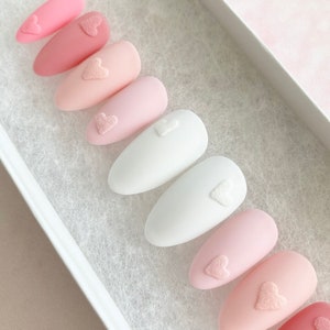 Heart Press On Nails Pressons Pink Nails Gel Nails 3D Nails Acrylic Nails False Nails Spring Nails Pink Gradient Nails image 5