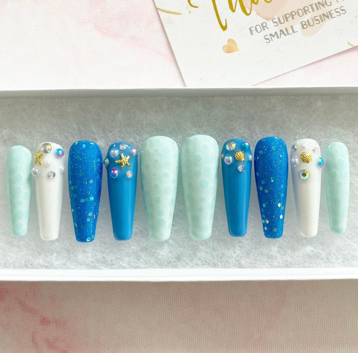 Summer Press on Nails Ocean Nails Sea Nails Bubble - Etsy UK