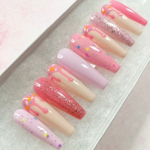 Donut Press On Nails | doughnut Nails | Press On Nails | Gel Nails | Acrylic Nails | Drip Press On Nails | False Nails | Ice Cream Nails