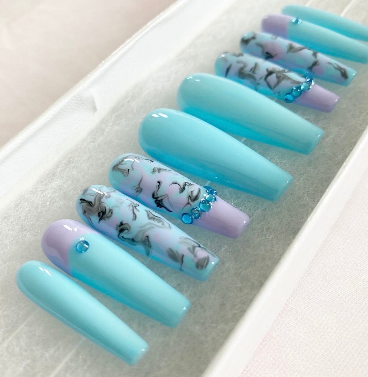 Purple Blue Marble Nails Violet and Baby Blue and Black - Etsy Purple Blue Marble Nails Violet and Baby Blue and Black - Etsy