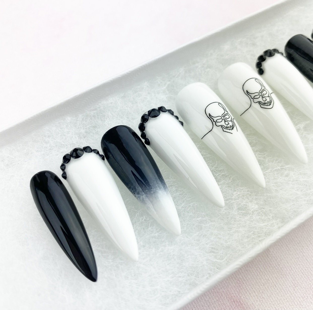 Skull Press on Nails Skull Black and White Ombre Bling Nails Etsy