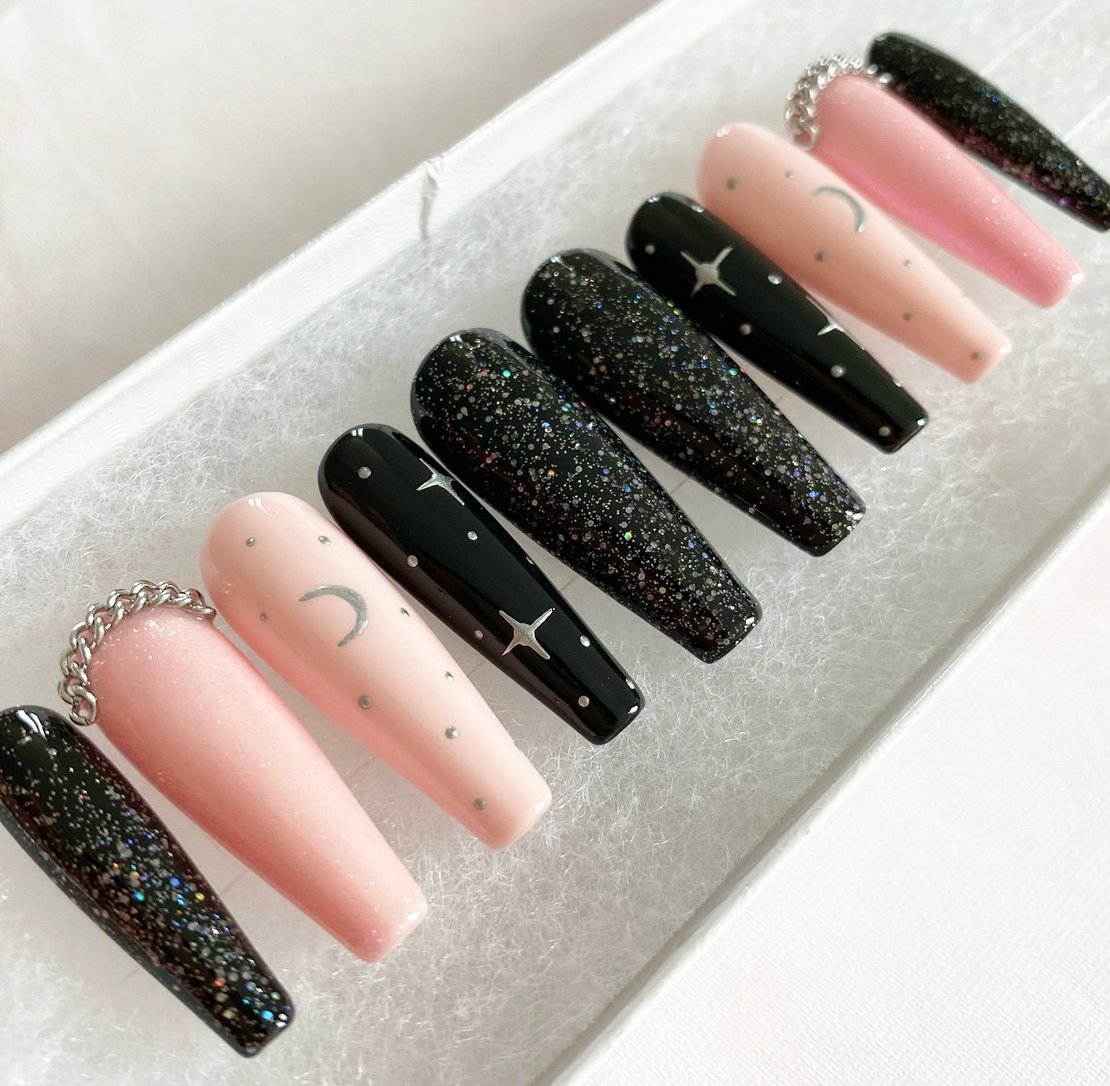 Hand Painted Hot Pink Black Marble False Nails Various Shapes Sizes - Etsy