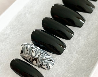 Black White Marble Nails | Black And White Marble Press On Nails | Luxury Pressons Nails | Gel Nails | Acrylic Nails | Marble Nails