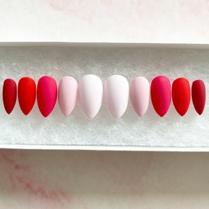 Gradient Pink Pressons | Gradient Red Press On Nails | Luxury Nails | Gel Nails | Acrylic Nails | Red Nails | Matte Nails | Fake Nails