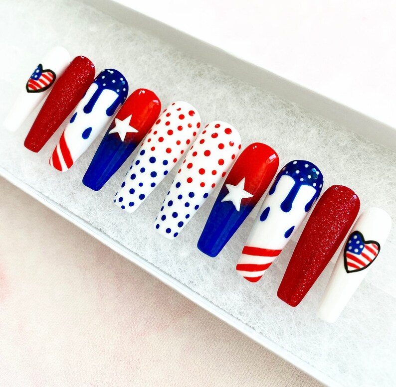 4th of July Press on Nails Independence Day Nails Gel Etsy