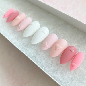 Heart Press On Nails Pressons Pink Nails Gel Nails 3D Nails Acrylic Nails False Nails Spring Nails Pink Gradient Nails image 1