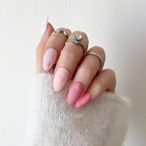 Heart Press On Nails Pressons Pink Nails Gel Nails 3D Nails Acrylic Nails False Nails Spring Nails Pink Gradient Nails image 2
