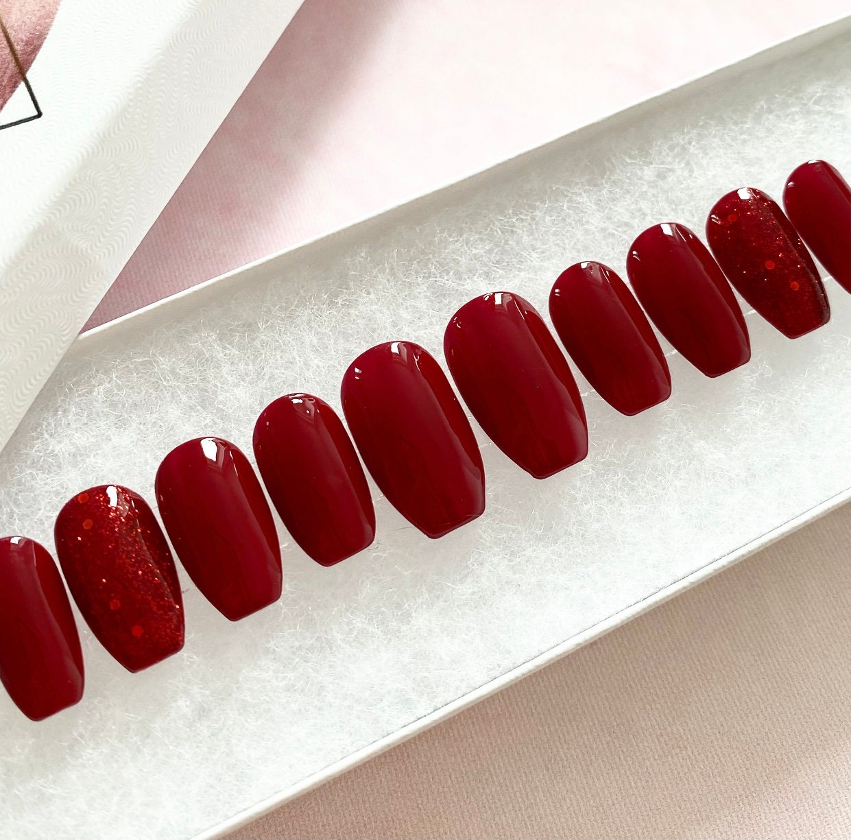 Red Glitter Press On Nails Luxury Press On Nails Gel Nails Etsy