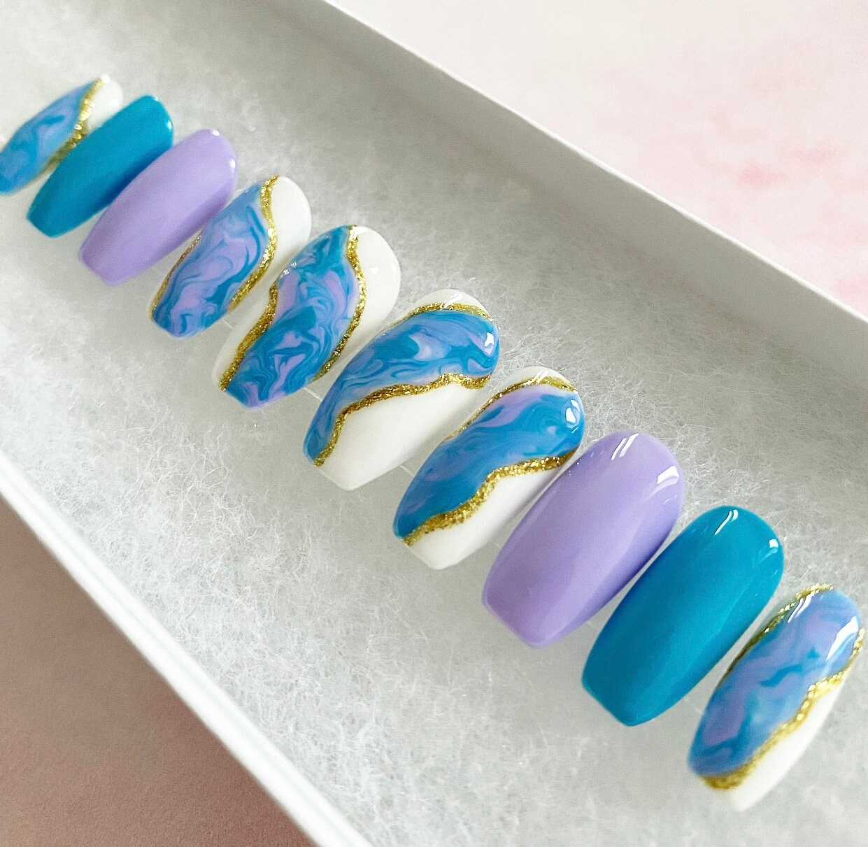 Marble Press on Nails Gold Lines Pressons Blue Purple - Etsy Marble Press on Nails Gold Lines Pressons Blue Purple - Etsy