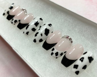 Cow Print Press On Nails | French Nails | Natural Nails | French Nails | Fake Nails | Gel Nails | Acrylic Nails | False Nails | Cowboy Nails