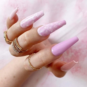 Press On Nails | Pink Marble Nails | Purple And Pink Glitter Marble Press On Nails | Fake Nails | Gel Nails | Acrylic Nails | Marble Nails