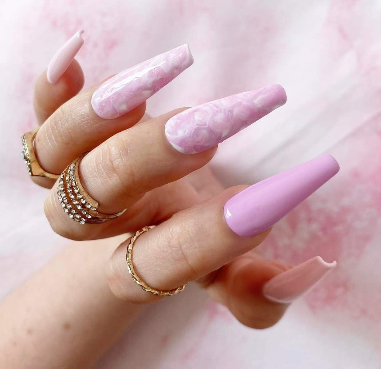 Press on Nails Pink Marble Nails Purple and Pink Glitter - Etsy