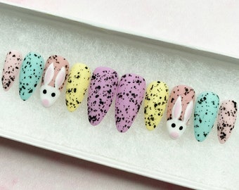 Press On Nails | Easter Bunny Pastel Nails | Speckled Egg Nails | Spring Nails | Luxury Pressons Nails | Rabbit Gel Nails | Acrylic Nails