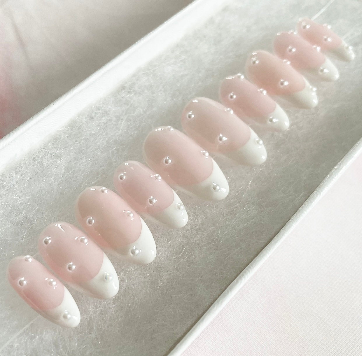 French Tip Pearl Press on Nails Nails Pearl Nails - Etsy