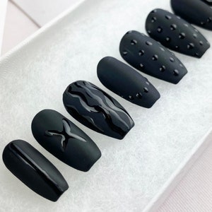 3D Glossy Matte Black Nails | Black Matte Press On Nails | Luxury Pressons Nails | Gel Nails | Acrylic Nails | Matte Nails | Dot Nails