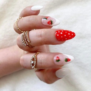 Strawberry Press on Nails French Nails Fruit Nails Gel - Etsy