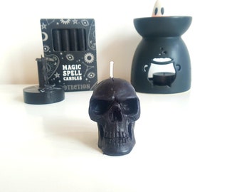 Black skull candle, spooky birthday gift for women, pumpkin spice candle, vegan candle, goth candle, goth decor gifts for adults, skull art