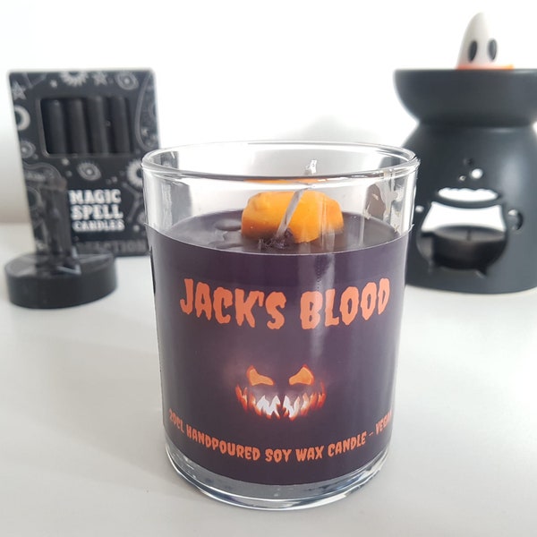 Jack O'Lantern Candle for Halloween, Pumpkin Spice Candle gift for horror lovers, Horror Inspired Gift, Soy Wax Black Candle, Horror Decor