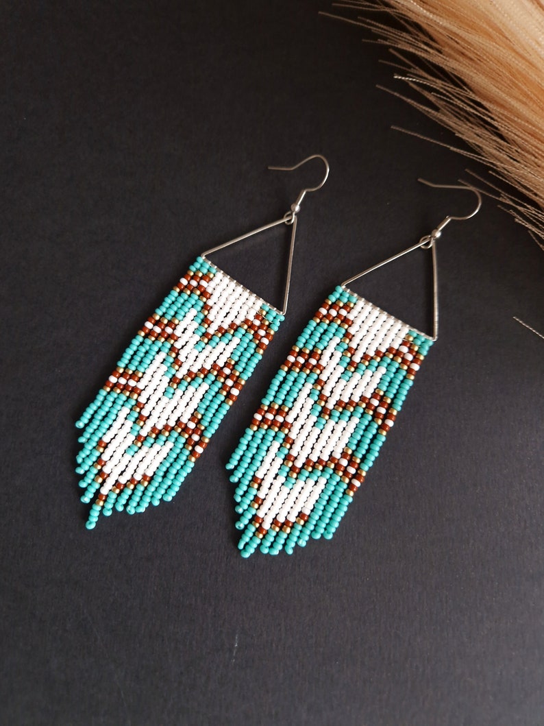 Native Beaded Earrings Turquoise Beaded Earrings Seed Bead Etsy