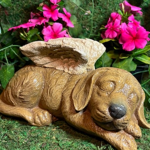 Sleeping Angel Dog Statue – Pet Memorial Garden Decor