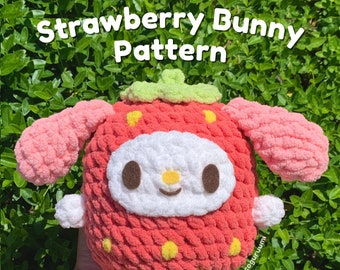 PDF PATTERN || Strawberry Bunny, Rabbit in Strawberry Costume Crochet Amigurumi