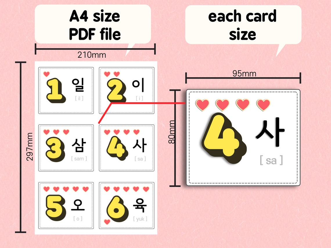 Korean Numbers flashcards printable PDF A4 file worksheet - Etsy France